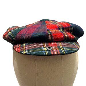 VTG JAMES‎ PRINGLE WEAVERS Plaid Wool Newsboy Scottish Cap 57-58cm